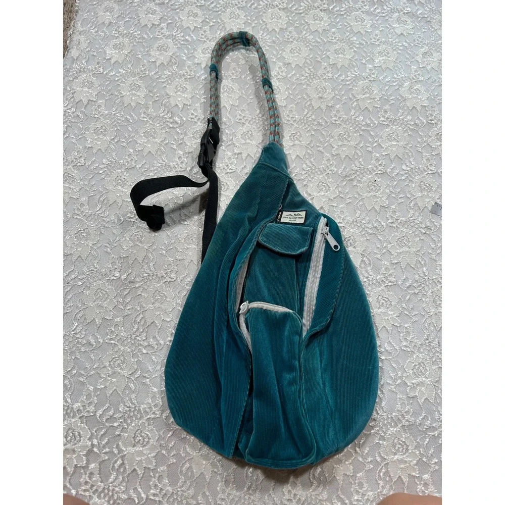 KAVU Teal Corduroy Sling Rope Crossbody Backpack Hiking Gorpcore Utility